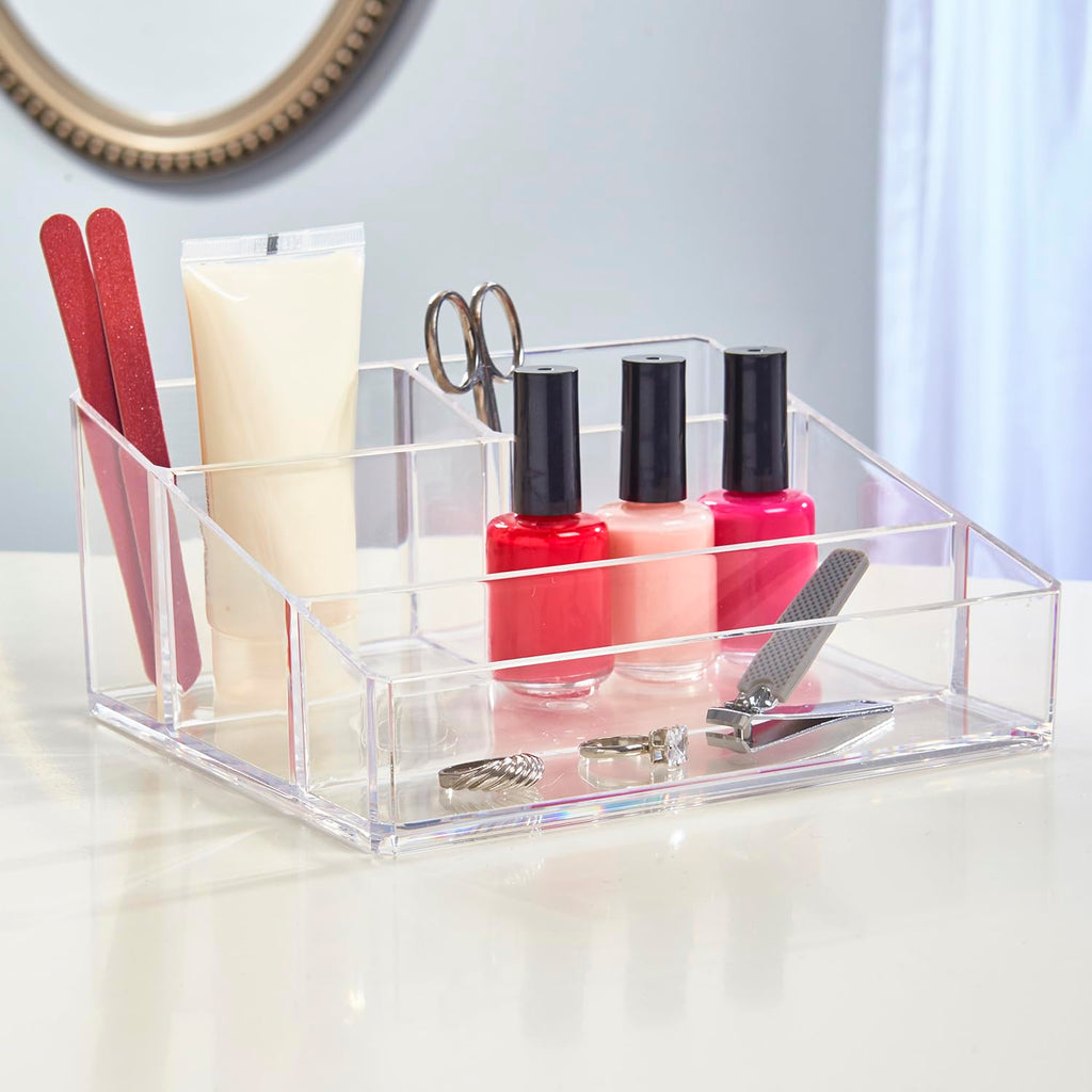 STORi Clear Plastic Small Countertop Vanity Organizer — 4-Compartment, Pack of 2, Made in USA
