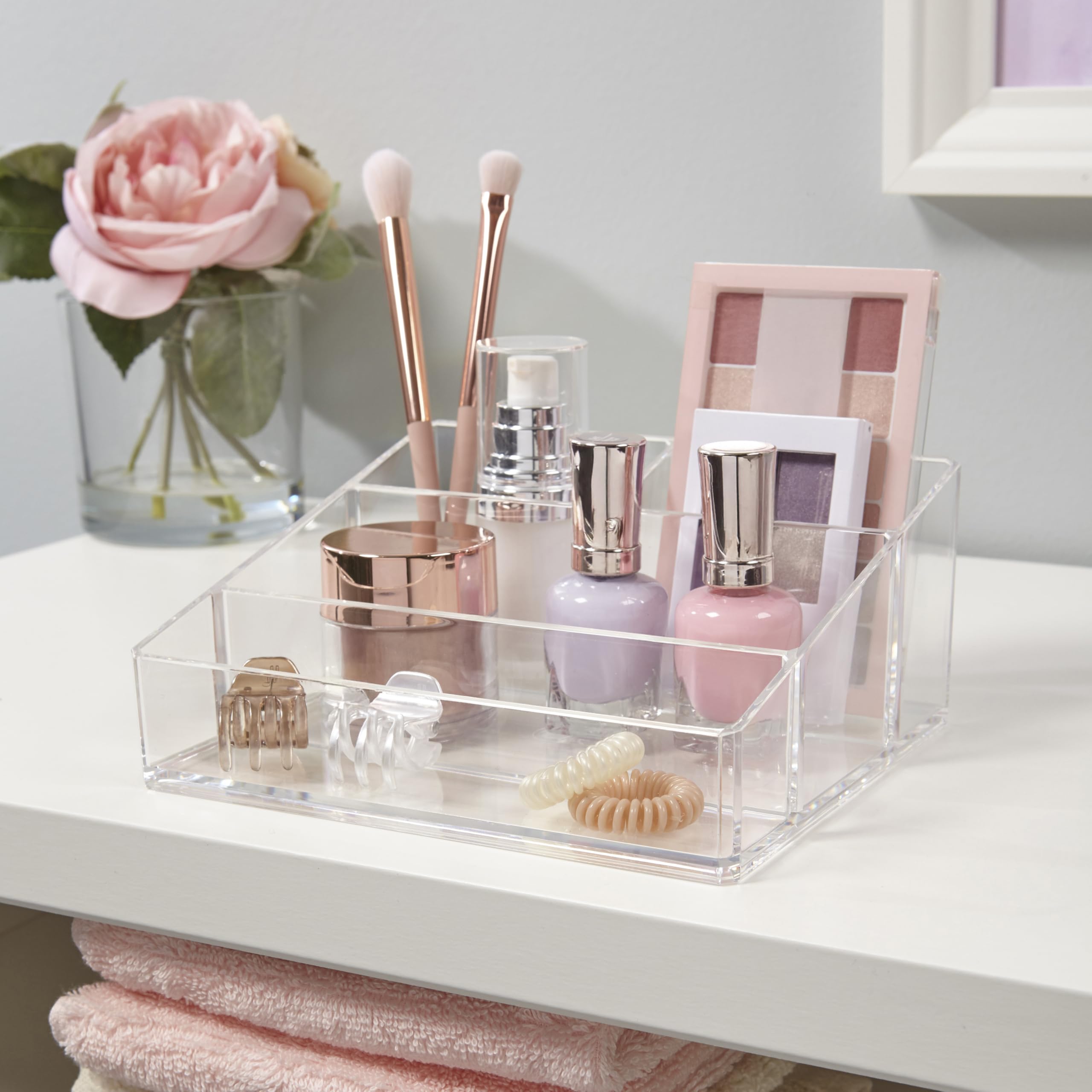 STORi Clear Plastic Small Countertop Vanity Organizer — 4-Compartment, Pack of 2, Made in USA