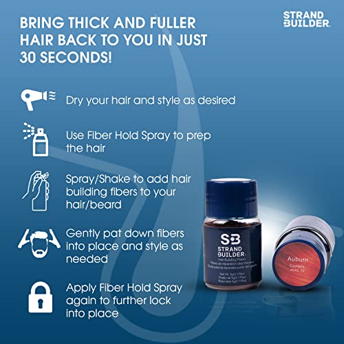 Strand Builder Hair Fibers Auburn 15g – Natural Keratin Hair Thickener for Thinning Hair (Men & Women)