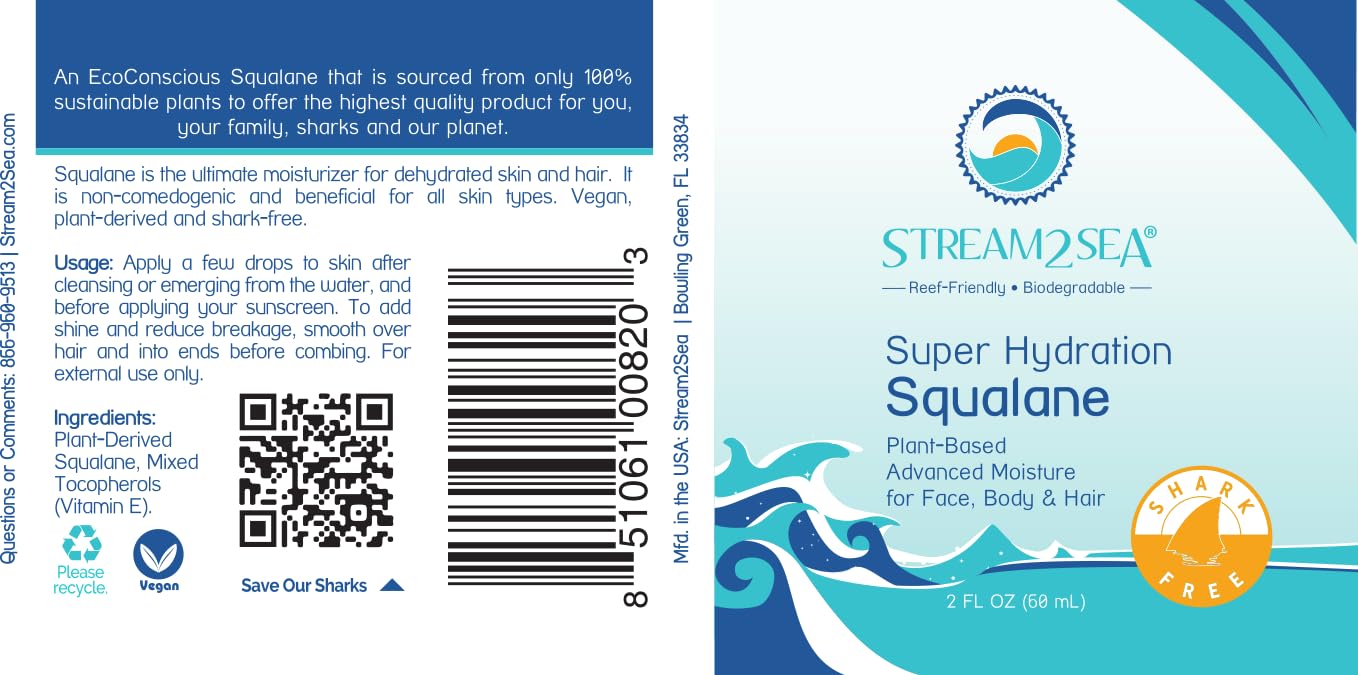 STREAM 2 SEA Squalane Olive-Based Moisturizer – Reef Safe, Shark-Free, Vitamin E, 2 fl oz