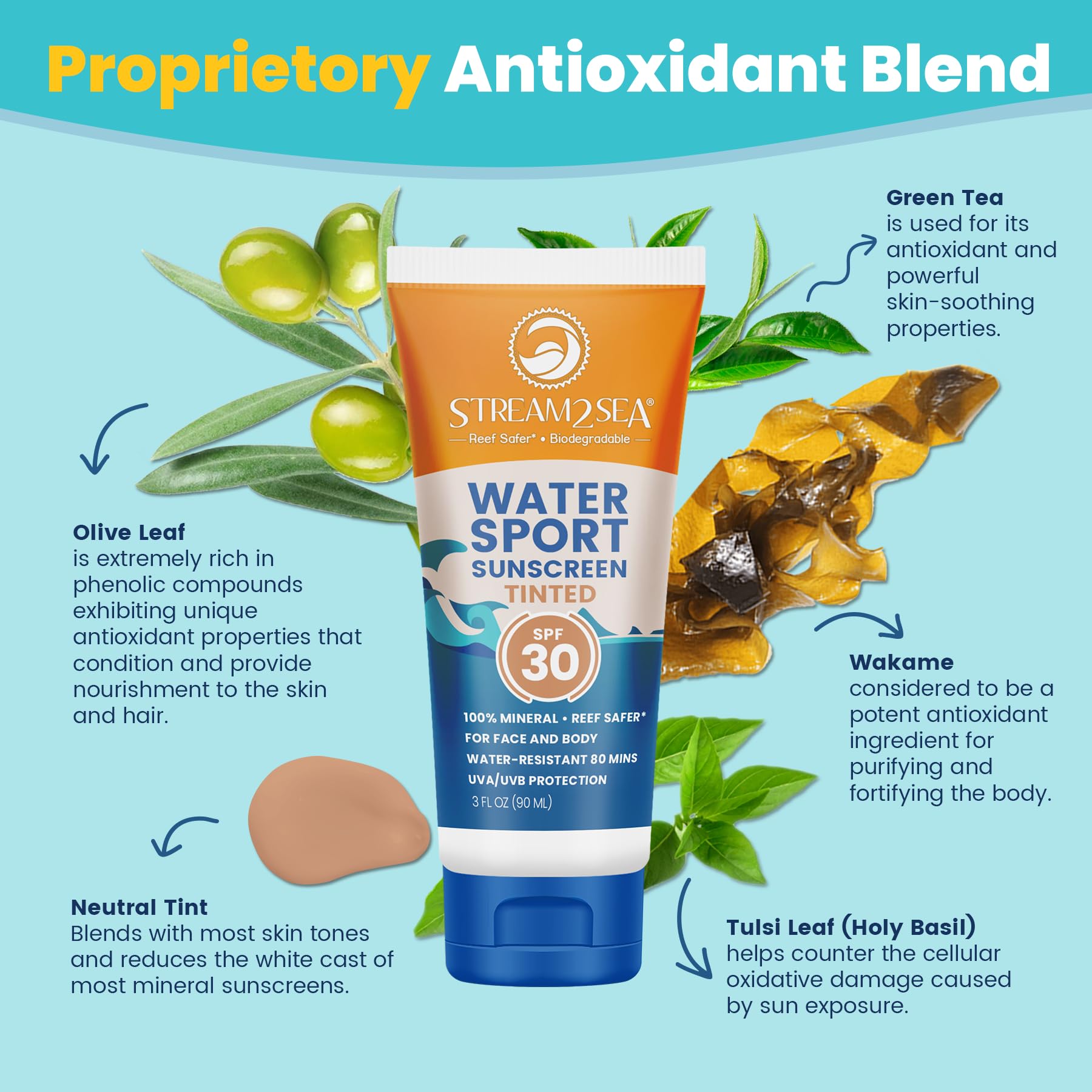 STREAM 2 SEA SPF 20 Tinted Sunscreen — Biodegradable, Reef Safe, Travel Pack of 3 (1 oz each)