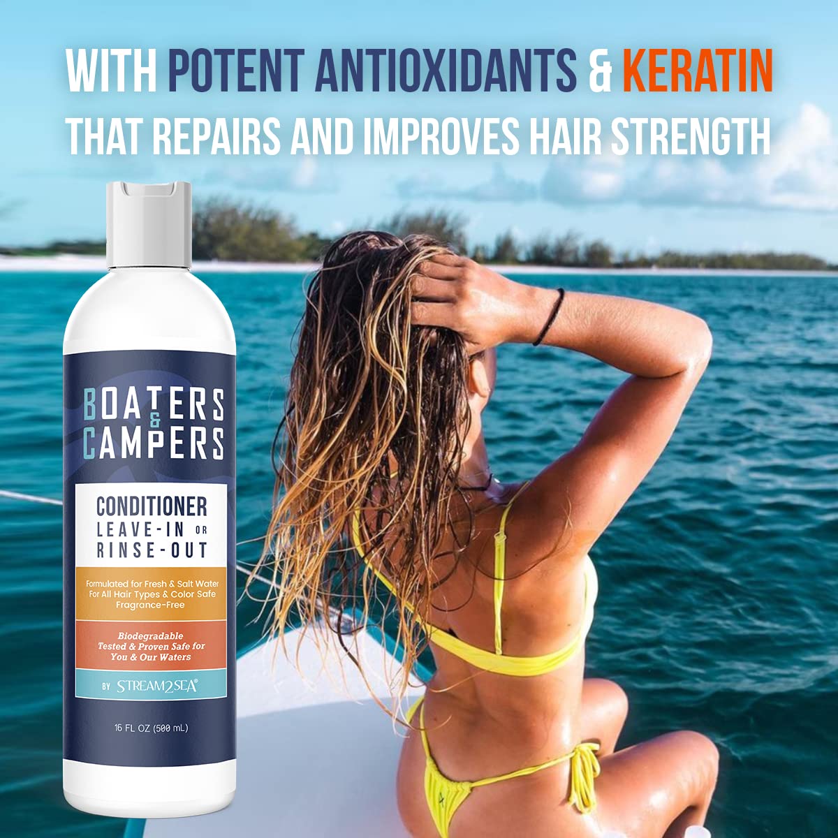 STREAM 2 SEA Hair Conditioner for Boaters & Campers – Reef Safe, Fragrance Free, 16 oz