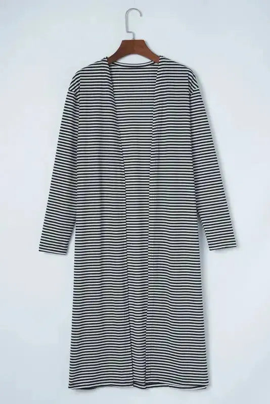 Striped Open Front Long Duster Cardigan Women UK