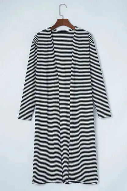 Striped Open Front Long Duster Cardigan Women UK