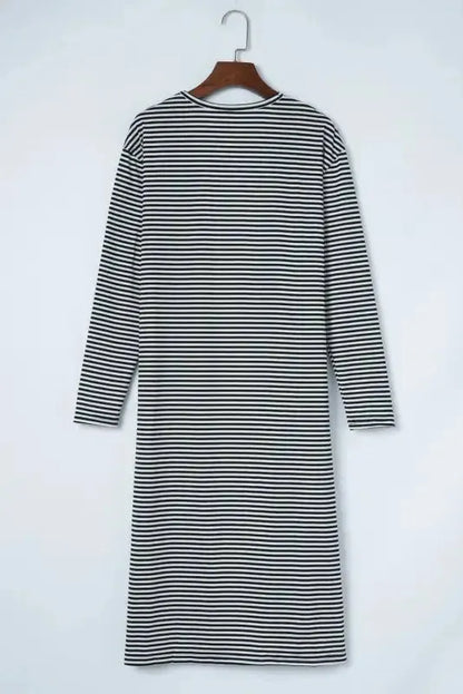 Striped Open Front Long Duster Cardigan Women UK