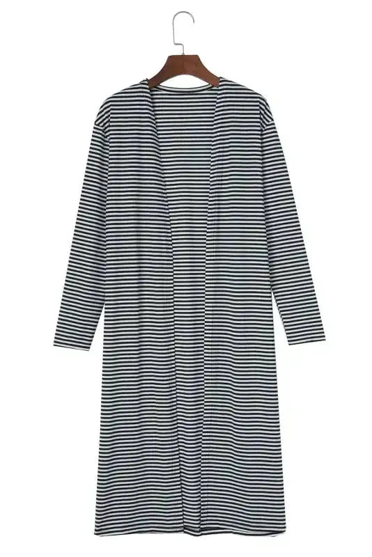 Striped Open Front Long Duster Cardigan Women UK