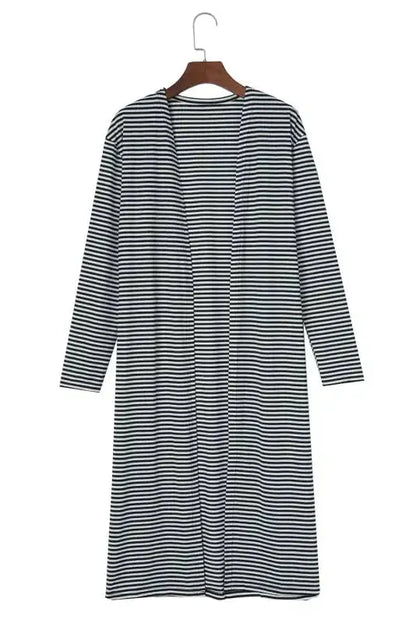 Striped Open Front Long Duster Cardigan Women UK