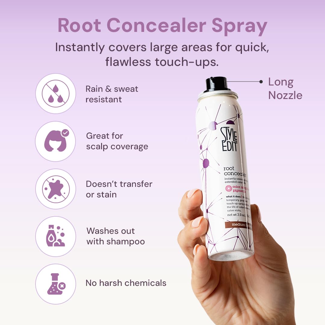 Style Edit Root Touch Up Spray | Temporary Gray Root Coverage – Medium Brown (2 oz)