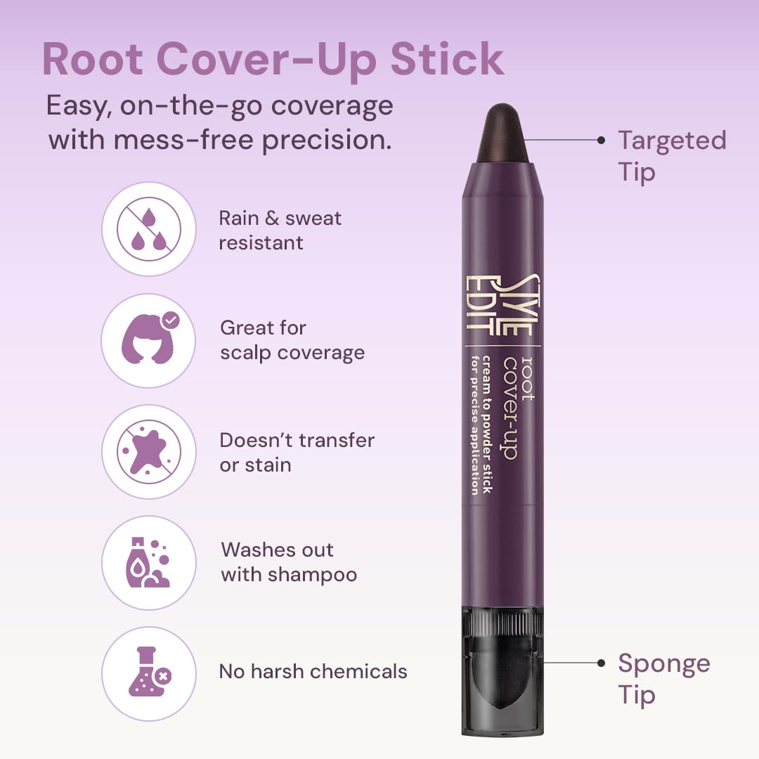 STYLE EDIT Root Touch Up Stick | Temporary Gray Root Concealer for Thin Hair | Black, 0.11 oz
