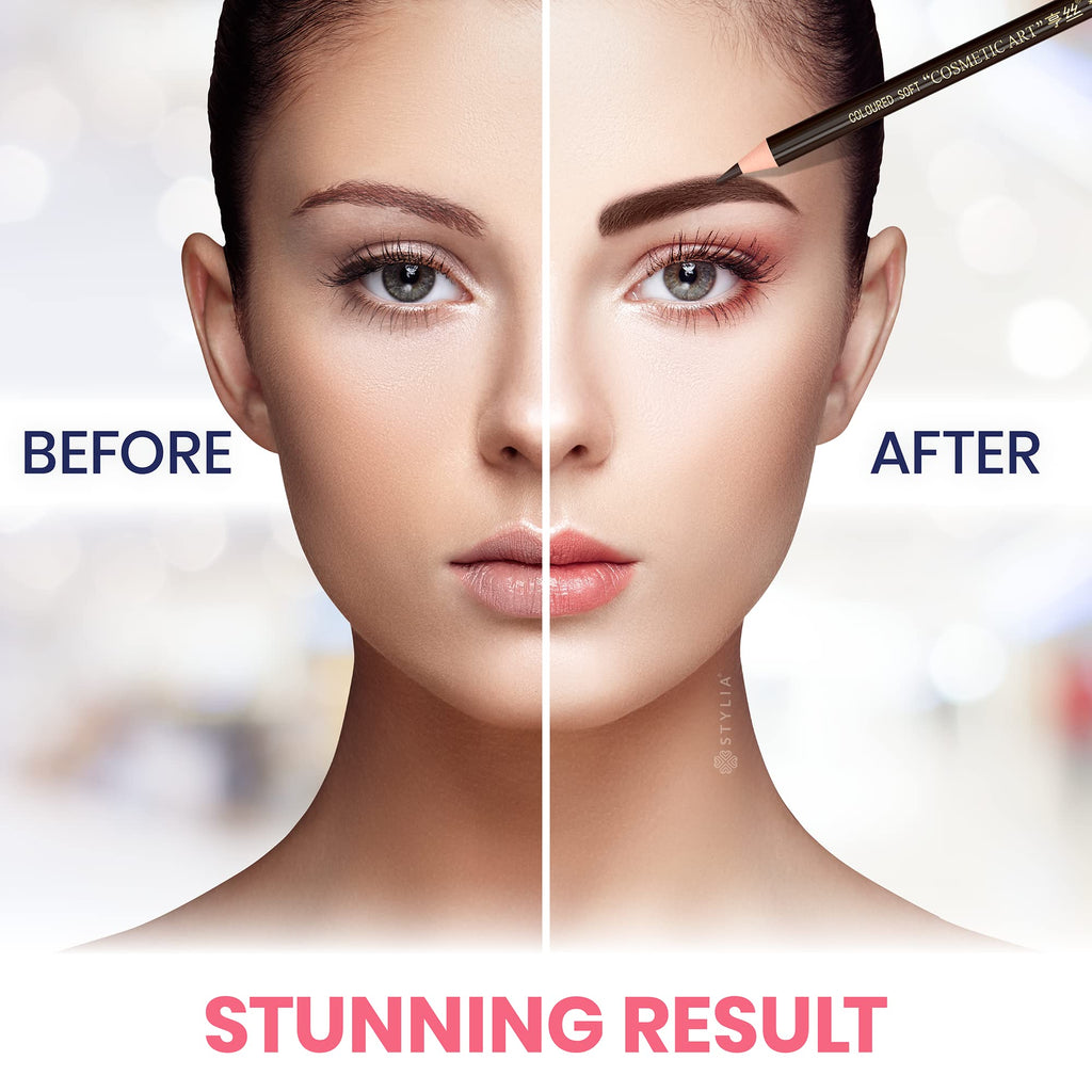 Stylia Waterproof Eyebrow Pencils for Women – 12pc Dark Brown, Long-Lasting Brow Pencil & Sharpener