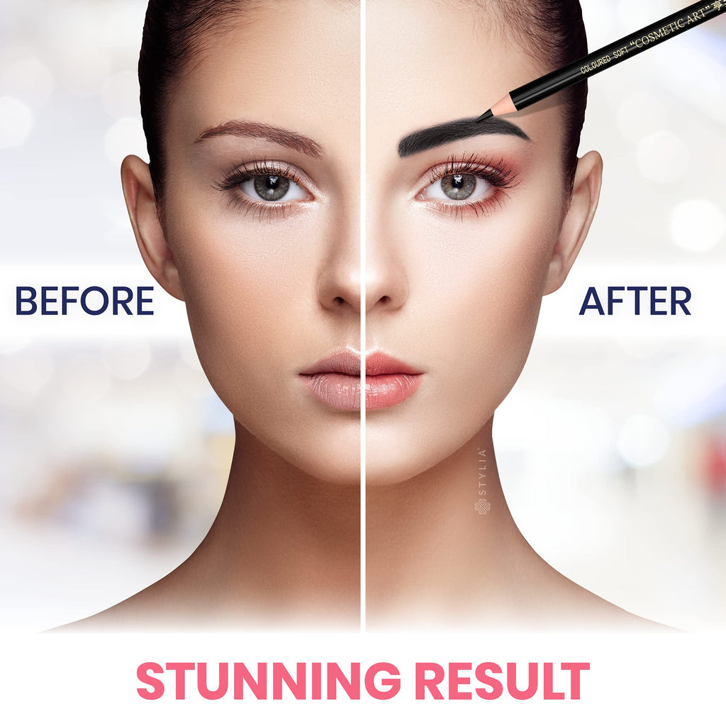 Stylia Waterproof Eyebrow Pencils for Women – Long-Lasting Microblading Brow Pencil Set (12PC Black)