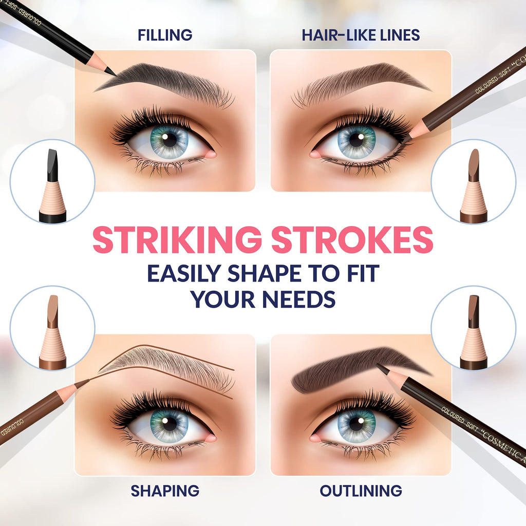 Stylia Waterproof Eyebrow Pencils for Women – Long-Lasting Microblading Brow Pencil Set (12PC Black)