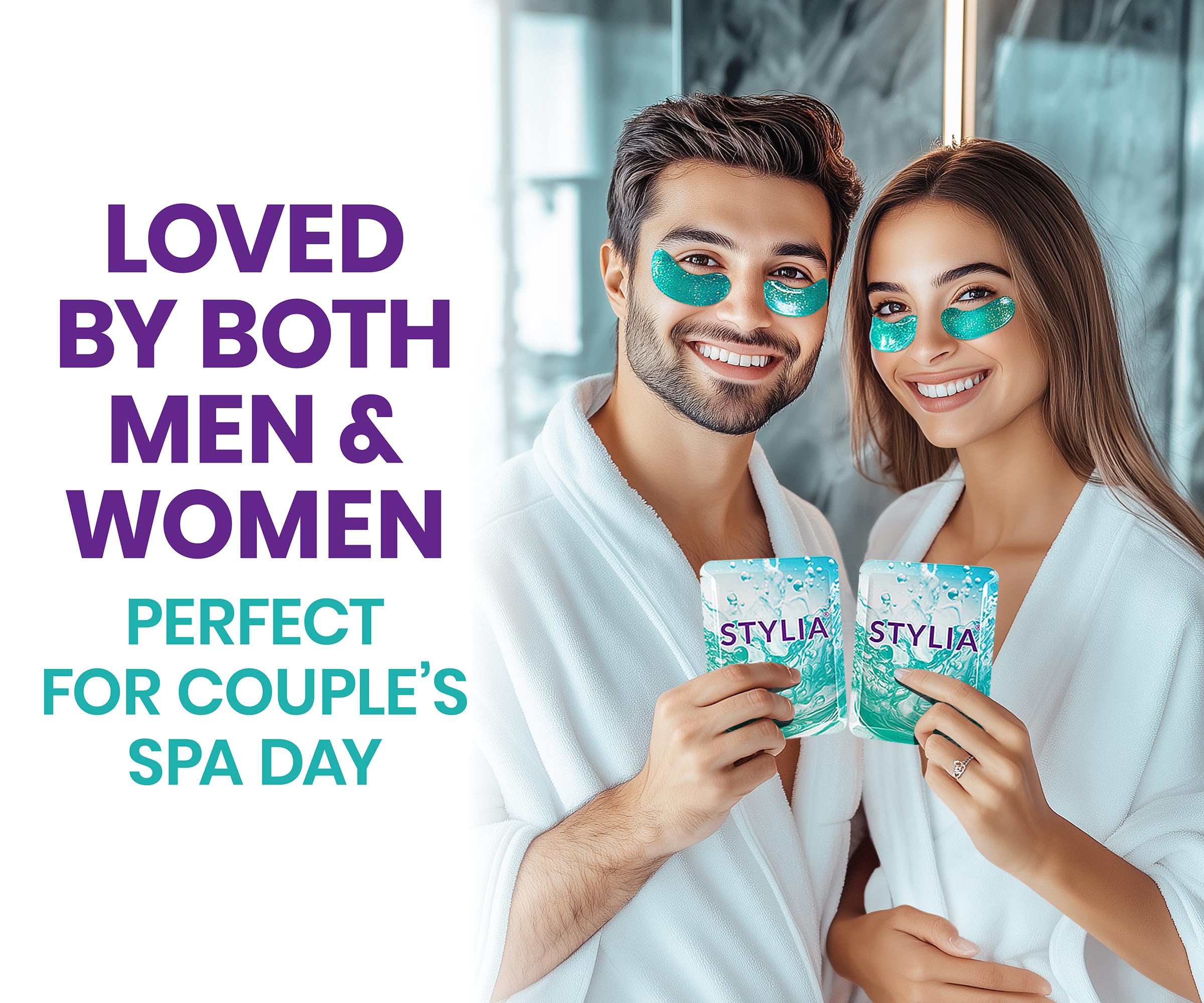 Stylia Under Eye Patches for Puffy Eyes & Dark Circles (30 Pairs) - Marine Collagen Mask with Retinol, Vitamin C, Hyaluronic Acid, Pearl Extract