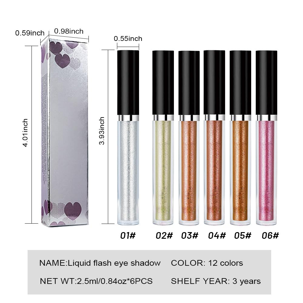 SUAKE Liquid Sparkling Eyeshadow Sticks Pack – 6 High-Pigment Metallic Glitter Eyeshadows, Quick-Dry & Long-Lasting