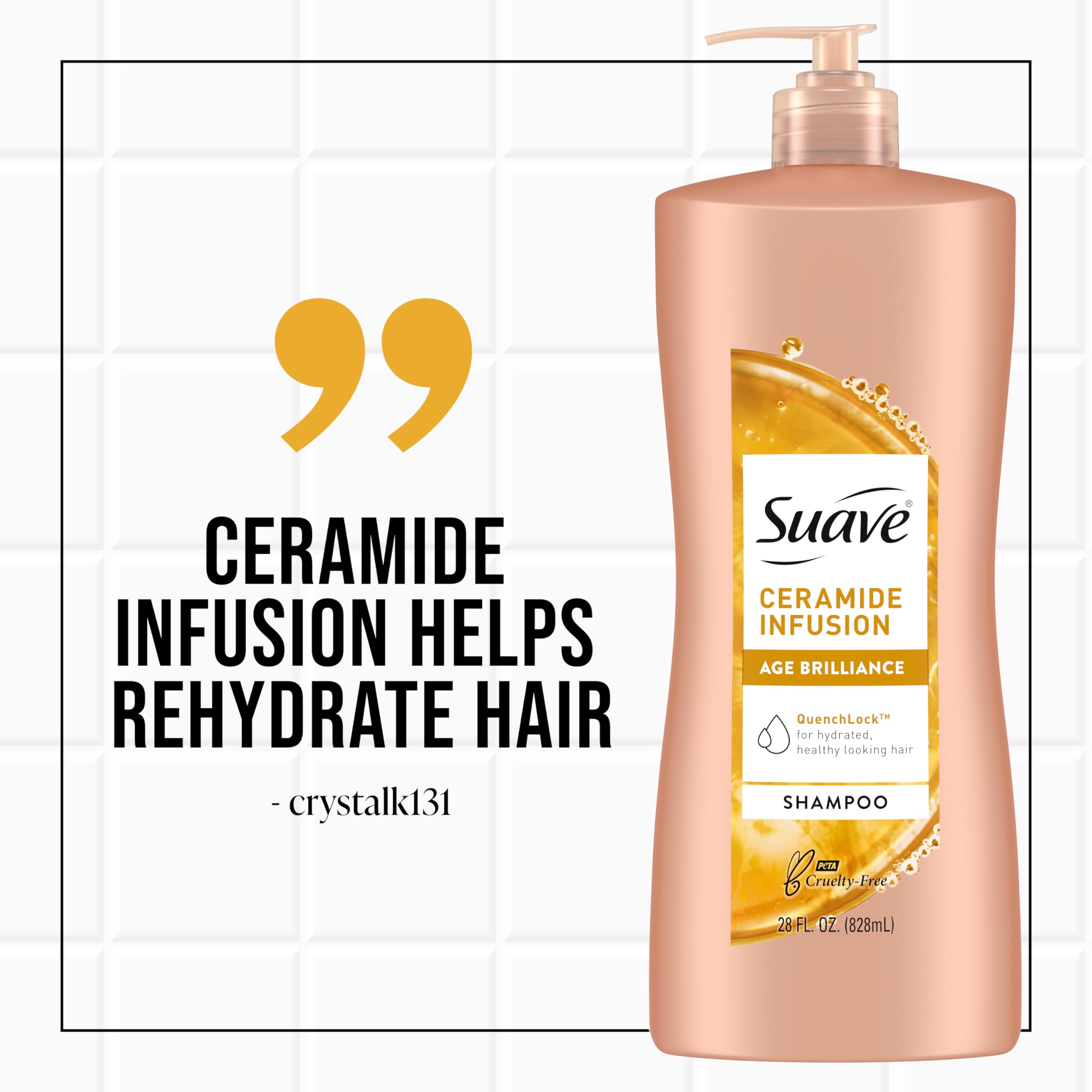Suave Ceramide Age Brilliance Shampoo – Moisturizing & Strengthening pH-Balanced Anti-Frizz for Women, 28 Oz (Pack of 4)