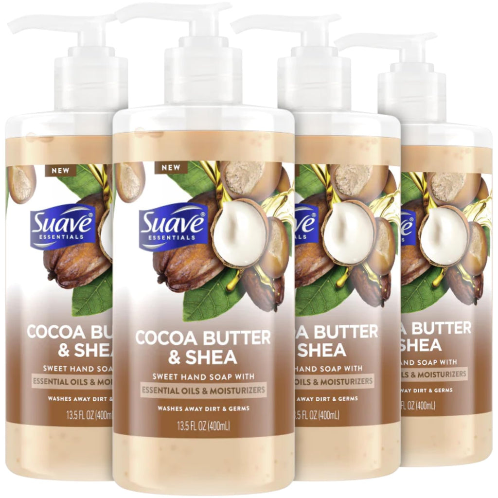 Suave Cocoa Butter & Shea Hand Soap 4-Pack – Moisturizing Vanilla Coconut Scent