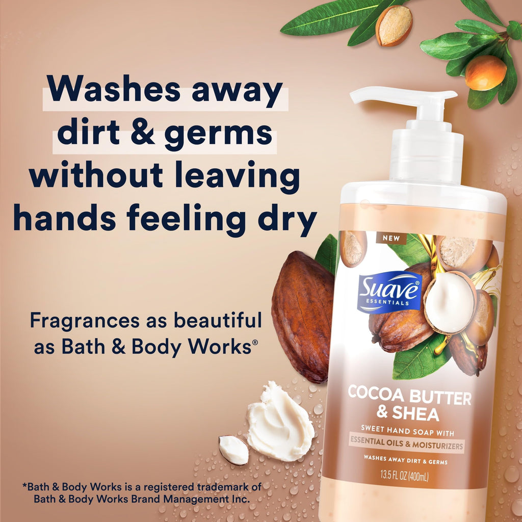 Suave Cocoa Butter & Shea Hand Soap 4-Pack – Moisturizing Vanilla Coconut Scent