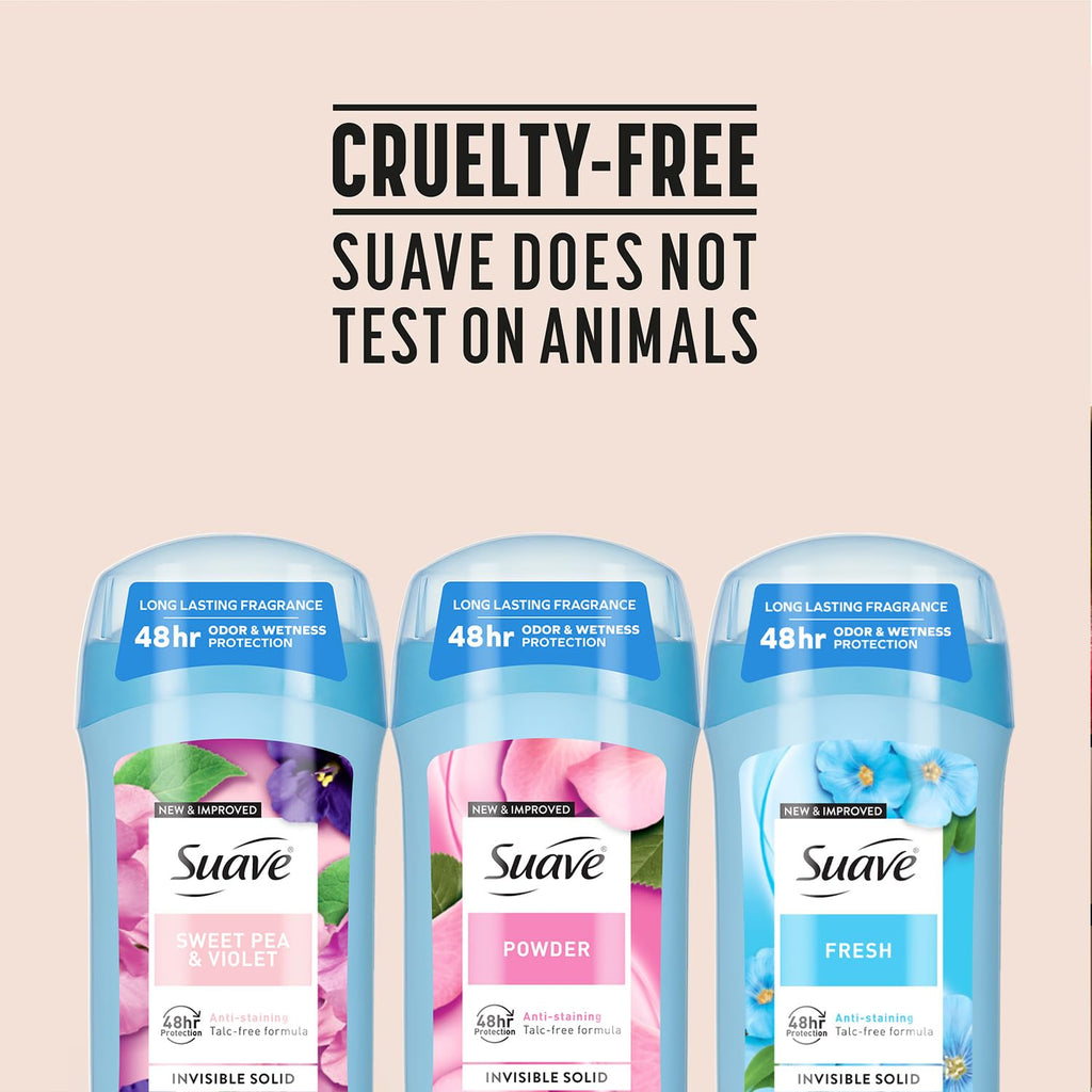 Suave Antiperspirant Deodorant for Women Variety 3-Pack – Powder, Fresh & Sweet Pea & Violet | Invisible, Talc-Free
