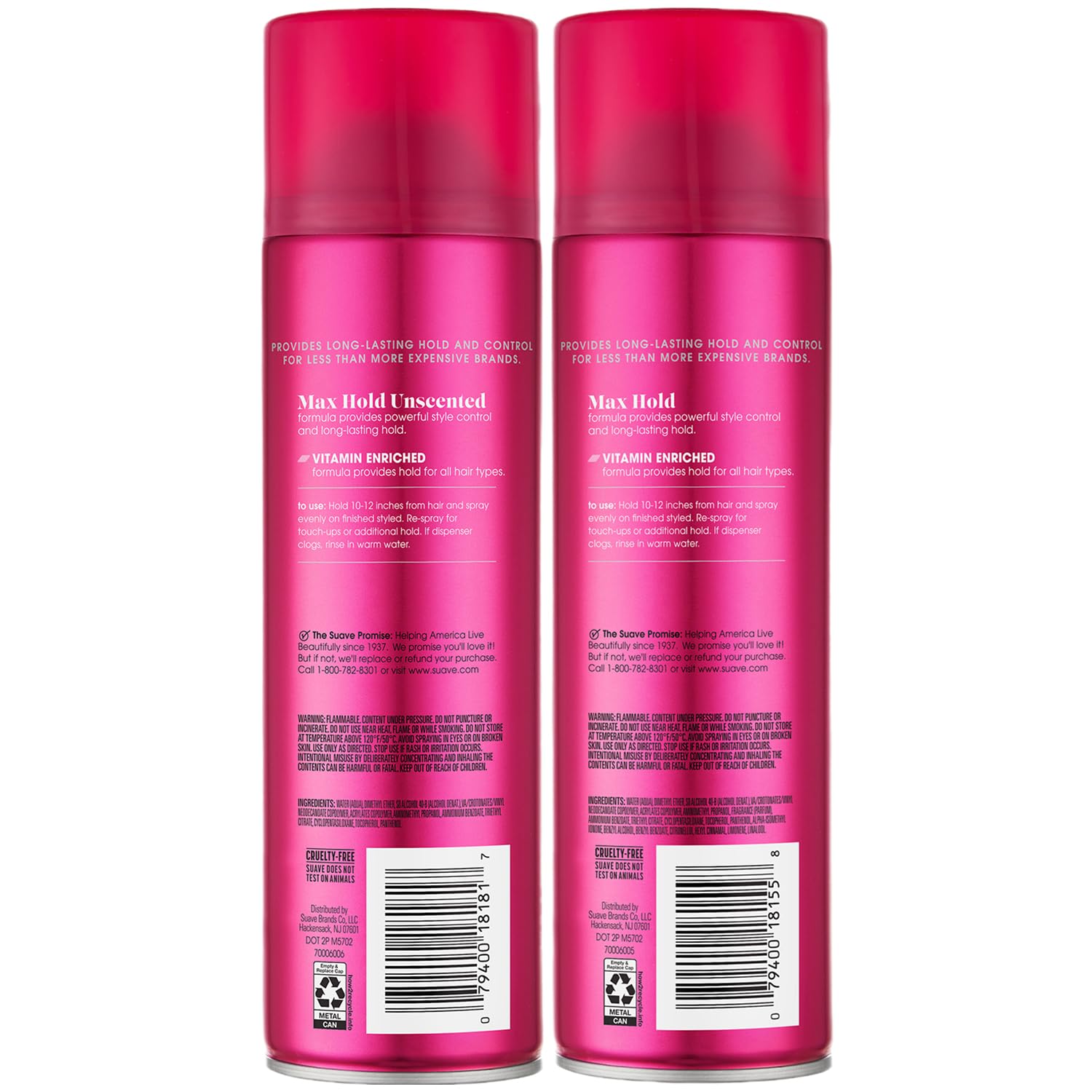 Suave Max Hold Hairspray 2-Pack – Unscented & Scented, 11 oz Each
