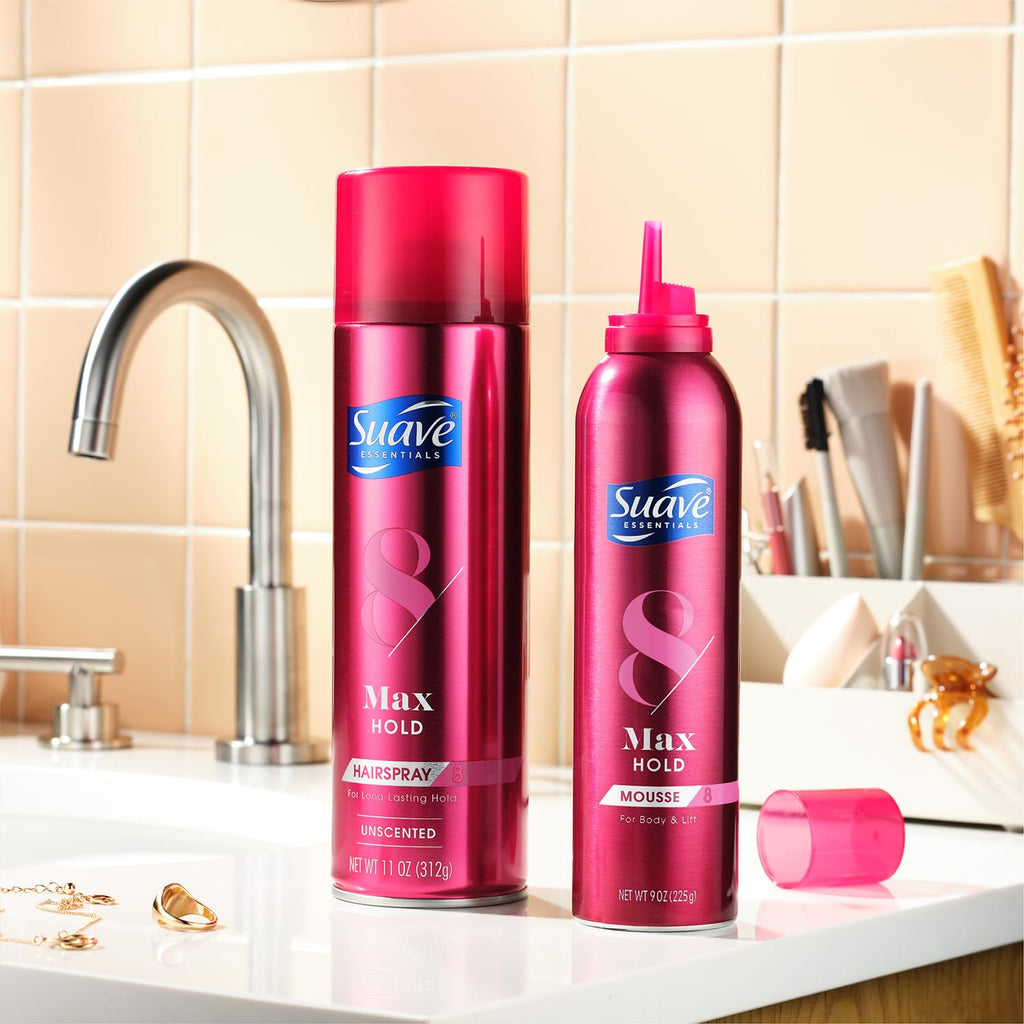 Suave Max Hold Hairspray 2-Pack – Unscented & Scented, 11 oz Each
