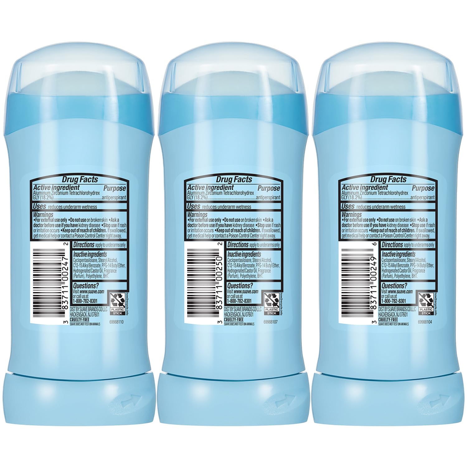 Suave Antiperspirant Deodorant for Women Variety 3-Pack – Powder, Fresh & Sweet Pea & Violet | Invisible, Talc-Free