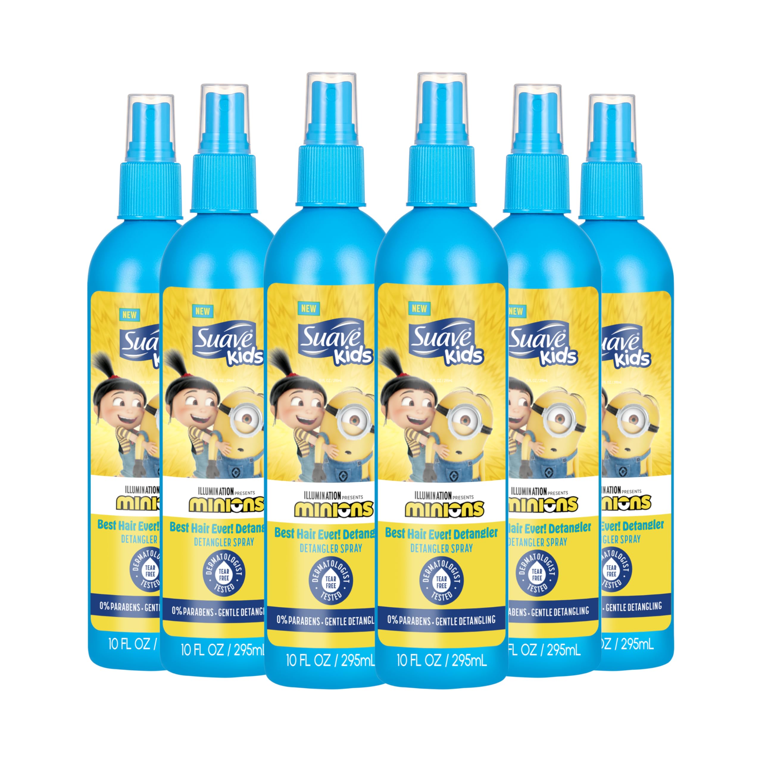 Suave Kids Detangler Spray Minions – Easy Knot Removal, Soft, Shiny Hair (10 oz, Pack of 6)