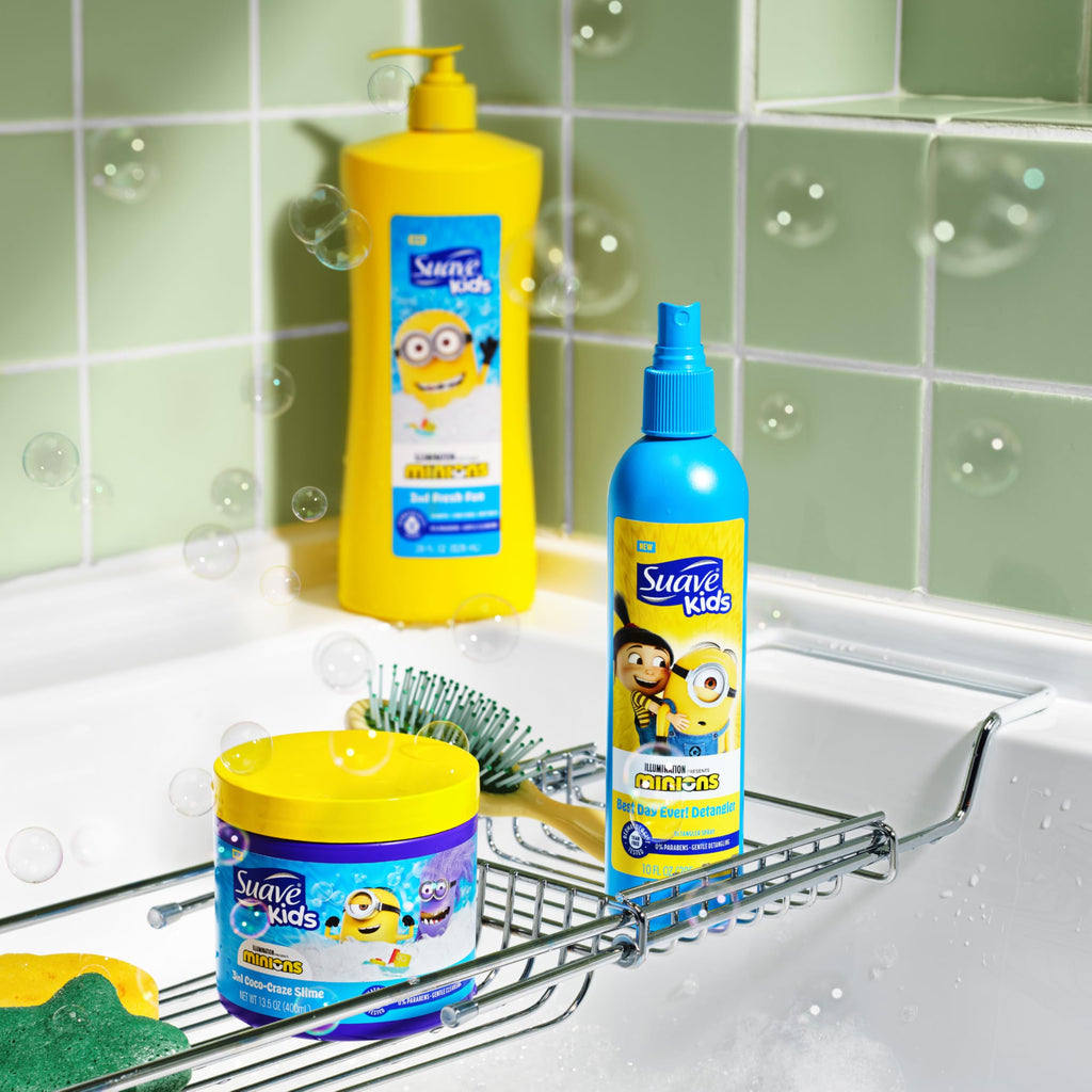 Suave Kids Detangler Spray Minions – Easy Knot Removal, Soft, Shiny Hair (10 oz, Pack of 6)