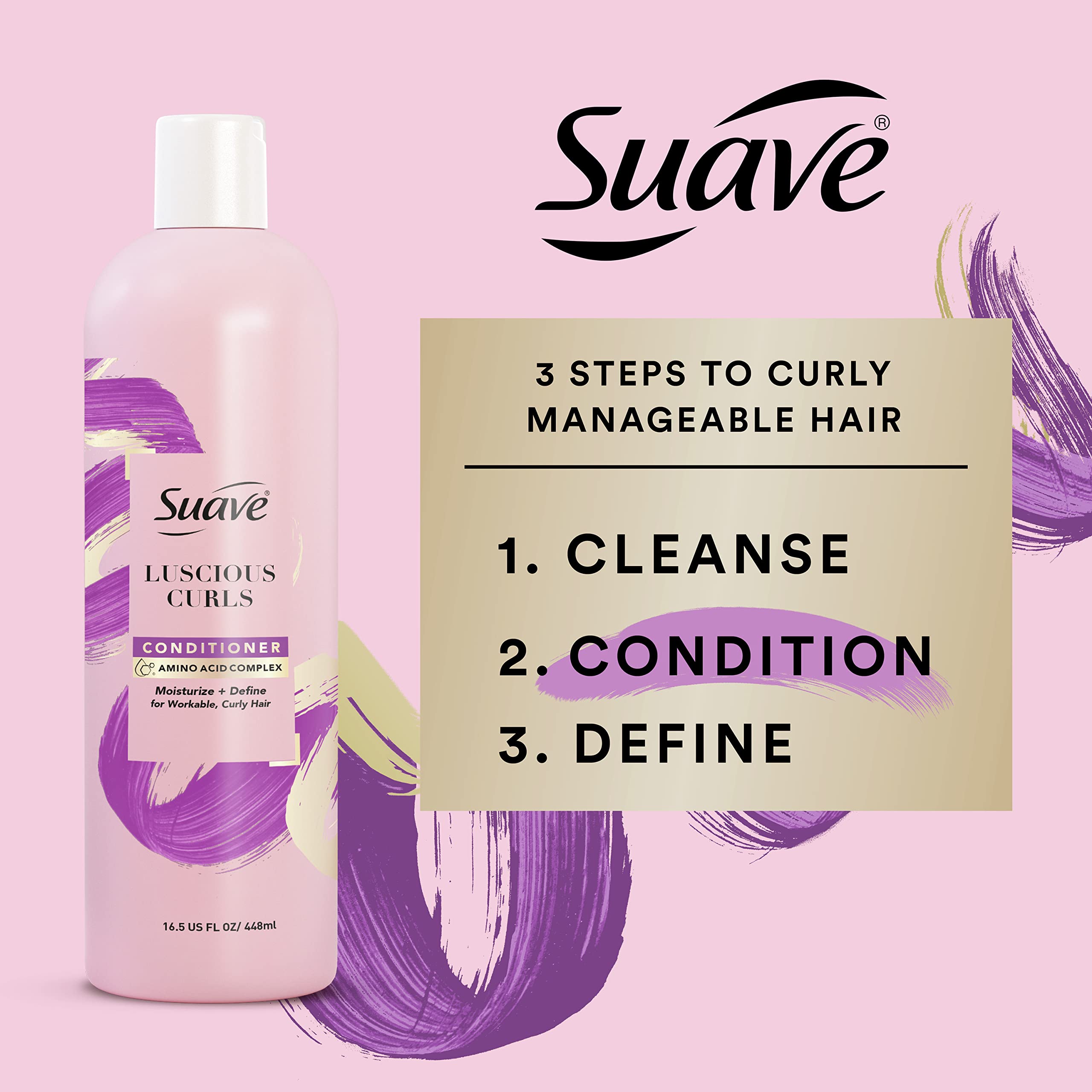 Suave Luscious Curls Conditioner with Amino Acid Complex — Moisturizes and Defines Curly Hair (16.5 fl oz)