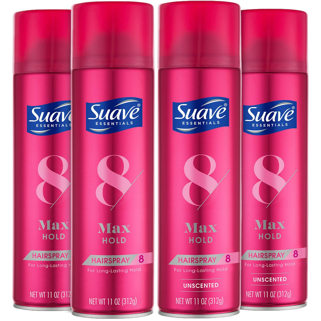 Suave+ Max Hold Hairspray Bundle — Scented & Unscented, 11 oz Each (4-Piece Set) | Cruelty-Free
