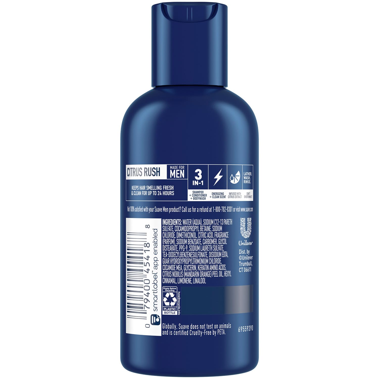 Suave Men 3-in-1 Shampoo, Conditioner & Body Wash – Travel-Size Citrus Rush (6-Pack)