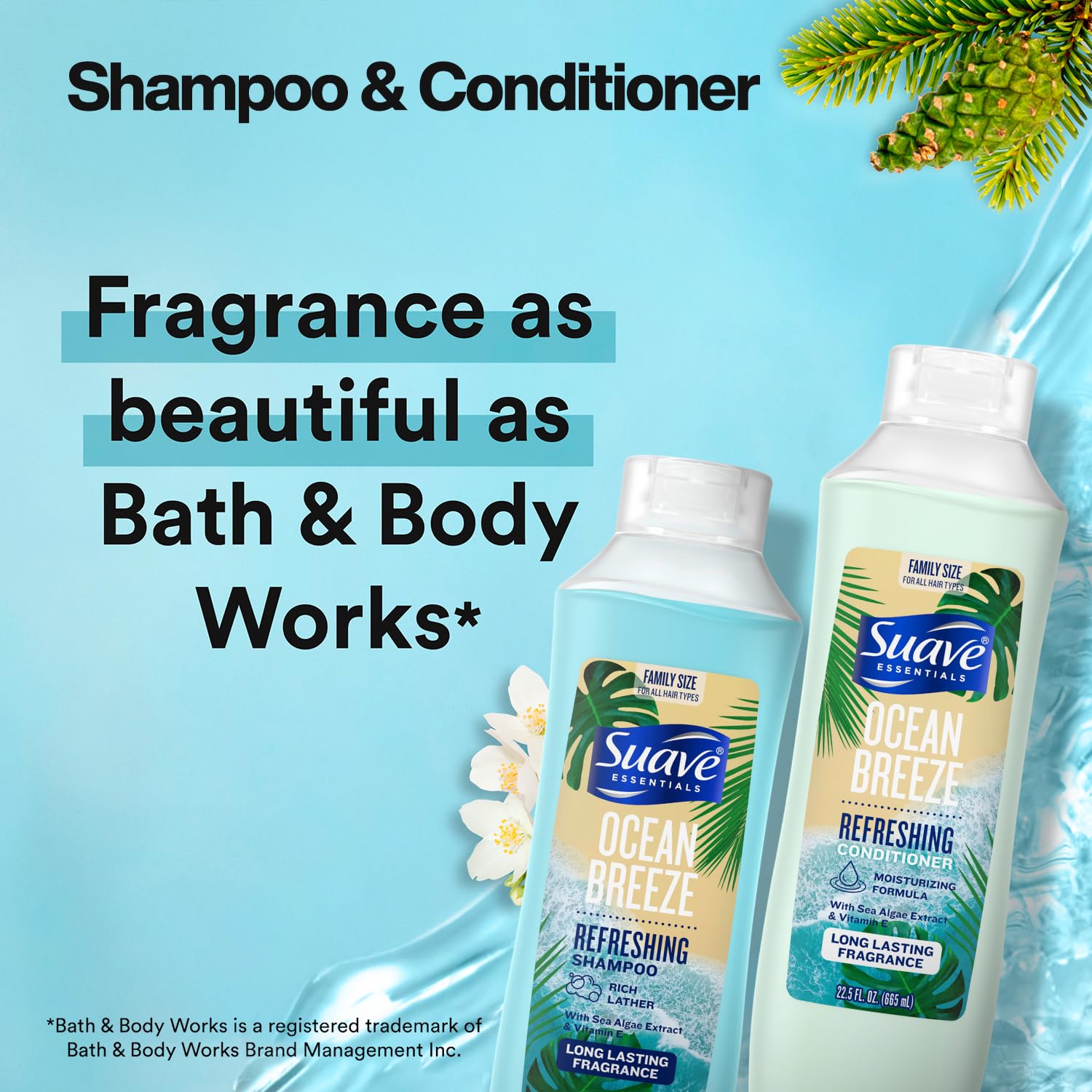 Suave Ocean Breeze 5-Piece Set — Body Wash 2-Pack, Shampoo & Conditioner, Deodorant for Women