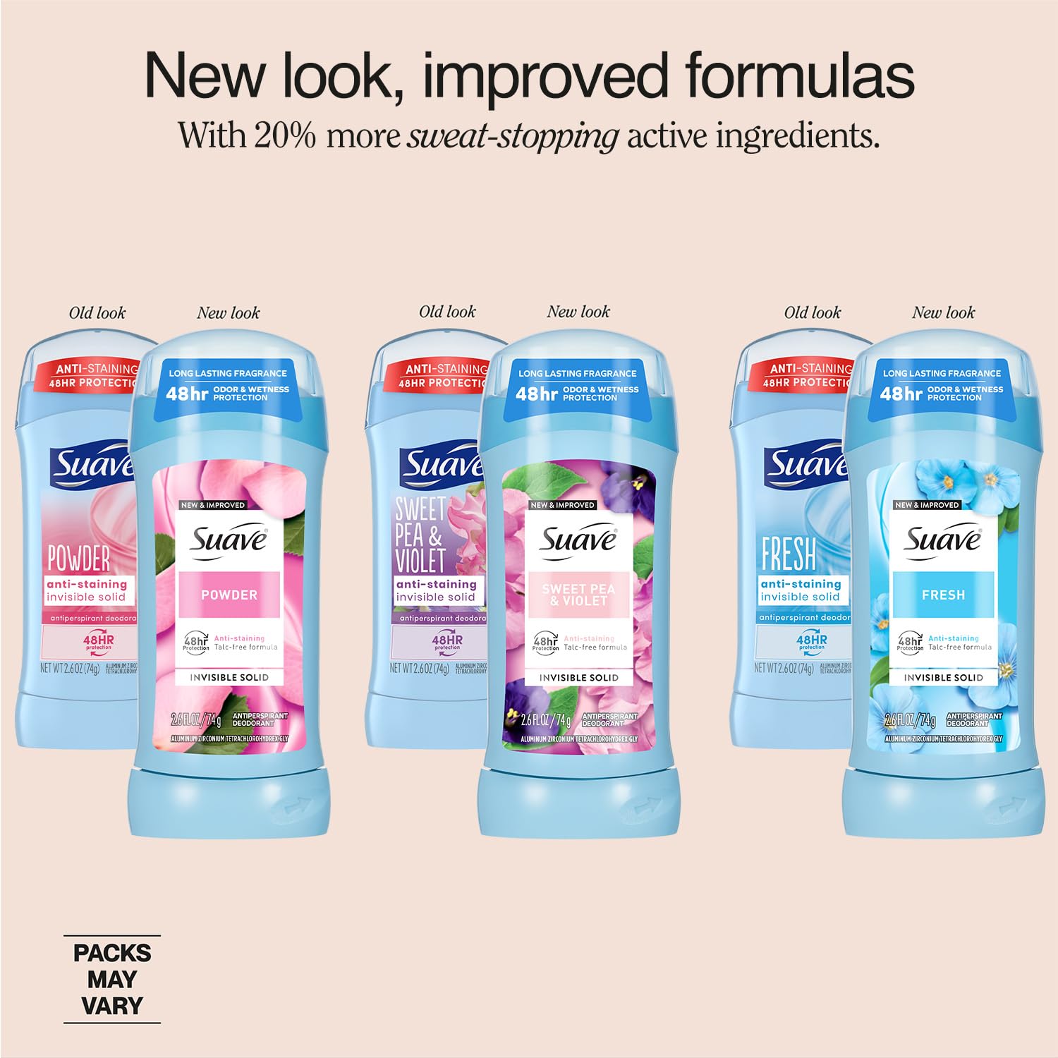 Suave Antiperspirant Deodorant for Women Variety 3-Pack – Powder, Fresh & Sweet Pea & Violet | Invisible, Talc-Free