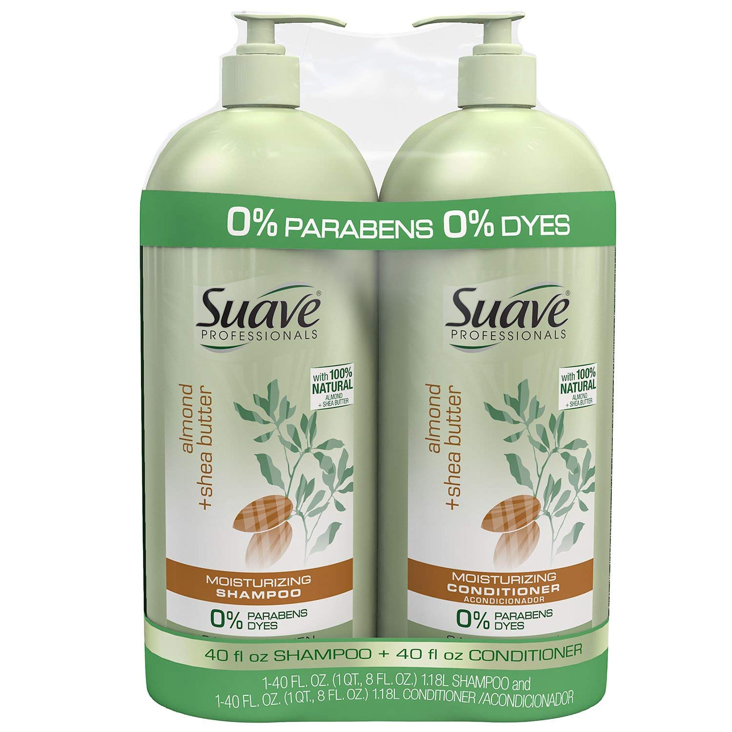 Suave Pro Almond & Shea Butter Shampoo & Conditioner (40 fl oz, 2 Pack) | Nourishing Hair Care Duo