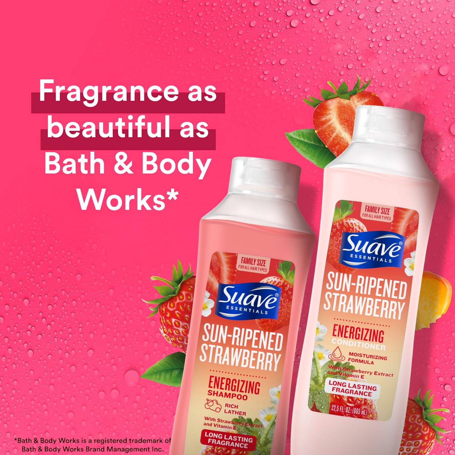 Suave Sun-Ripened Strawberry Shampoo & Conditioner Set – Energizing Formula, 22.5 oz Each (2-Piece)
