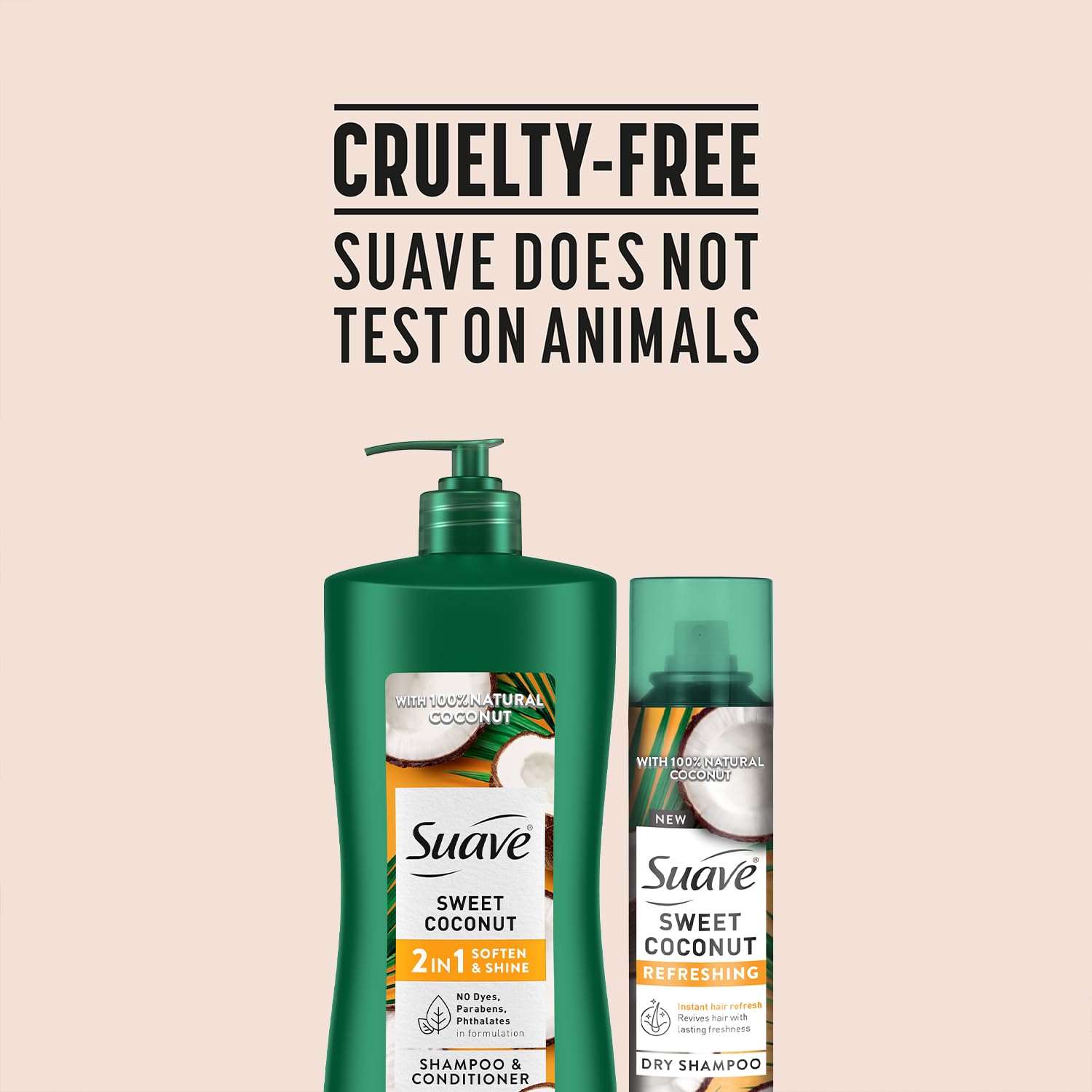 Suave Sweet Coconut Shampoo & Conditioner 2-in-1 + Dry Shampoo for Women – Gentle Formula with 100% Natural Coconut Oil