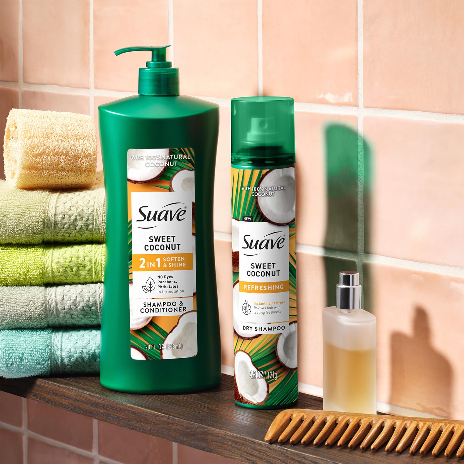 Suave Sweet Coconut Shampoo & Conditioner 2-in-1 + Dry Shampoo for Women – Gentle Formula with 100% Natural Coconut Oil
