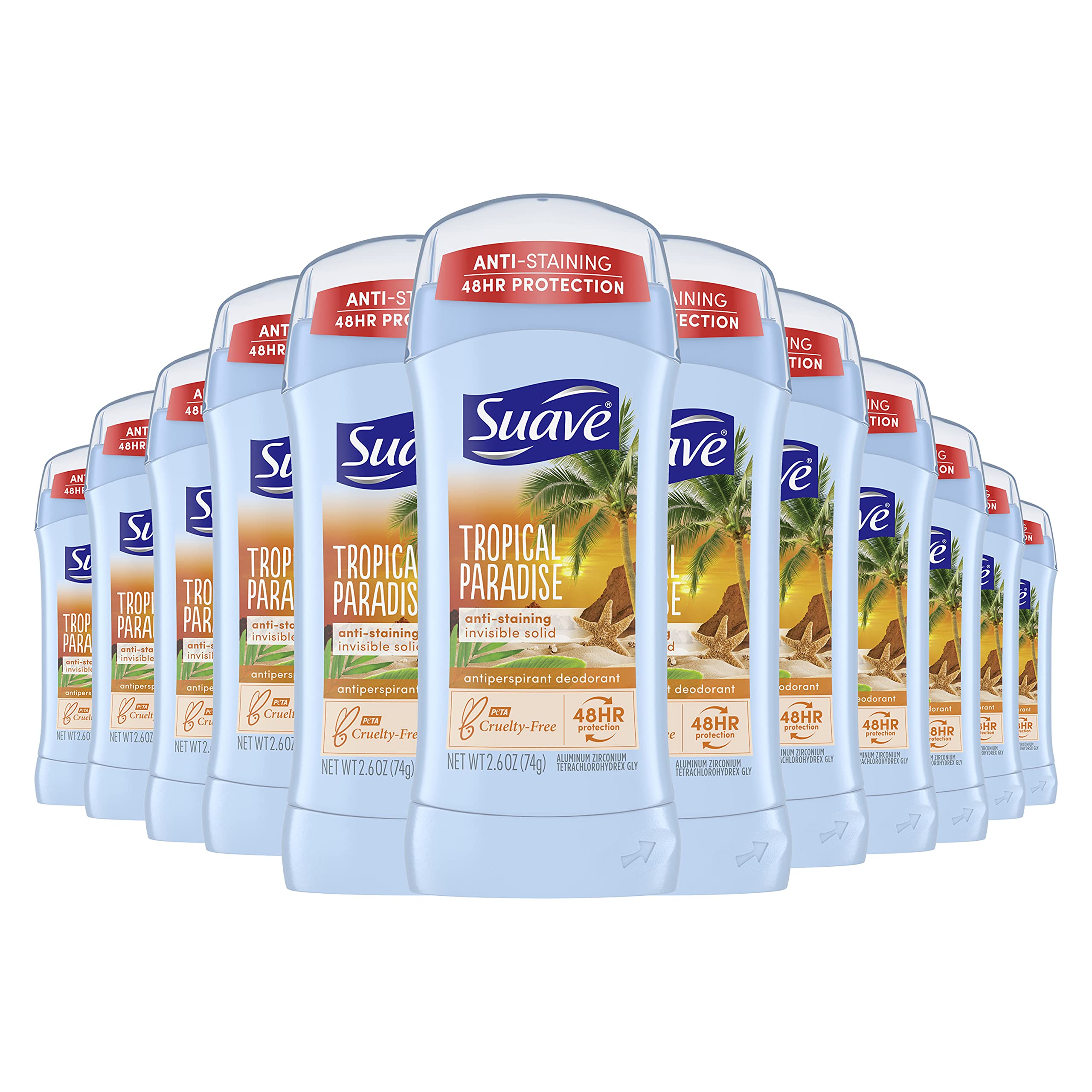 Suave Tropical Paradise Invisible Solid Deodorant — Pack of 12 (2.6 oz each)