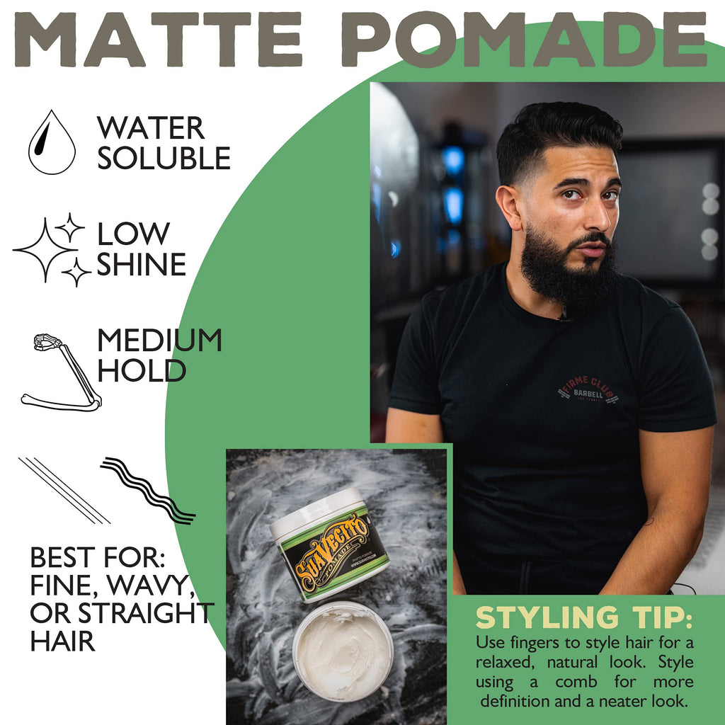 Suavecito Matte Pomade – Shine-Free, Water-Soluble, 5 oz | Medium Hold for Natural Texture