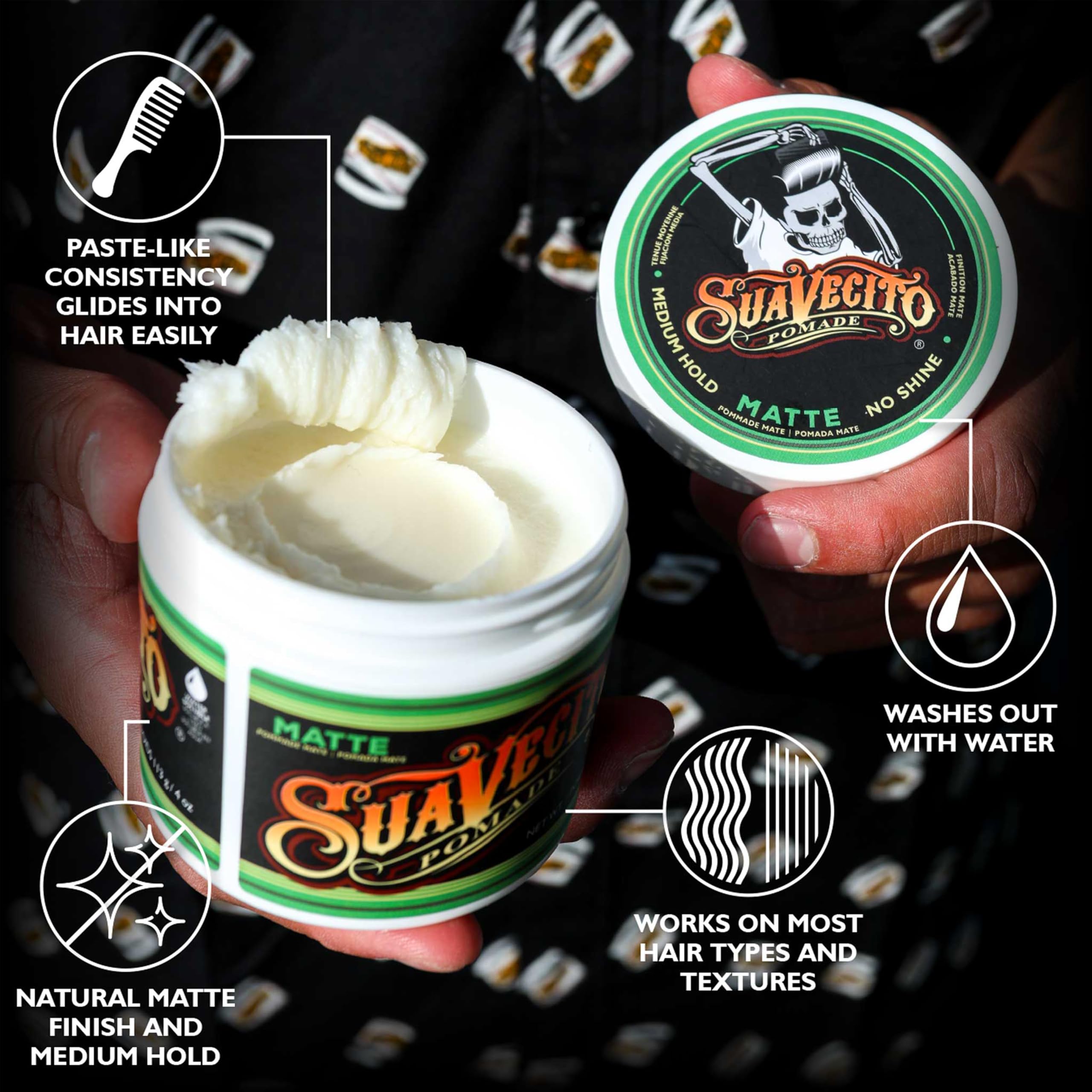 Suavecito Matte Pomade 3 Pack – No Shine, Medium Hold, Matte Hair Paste