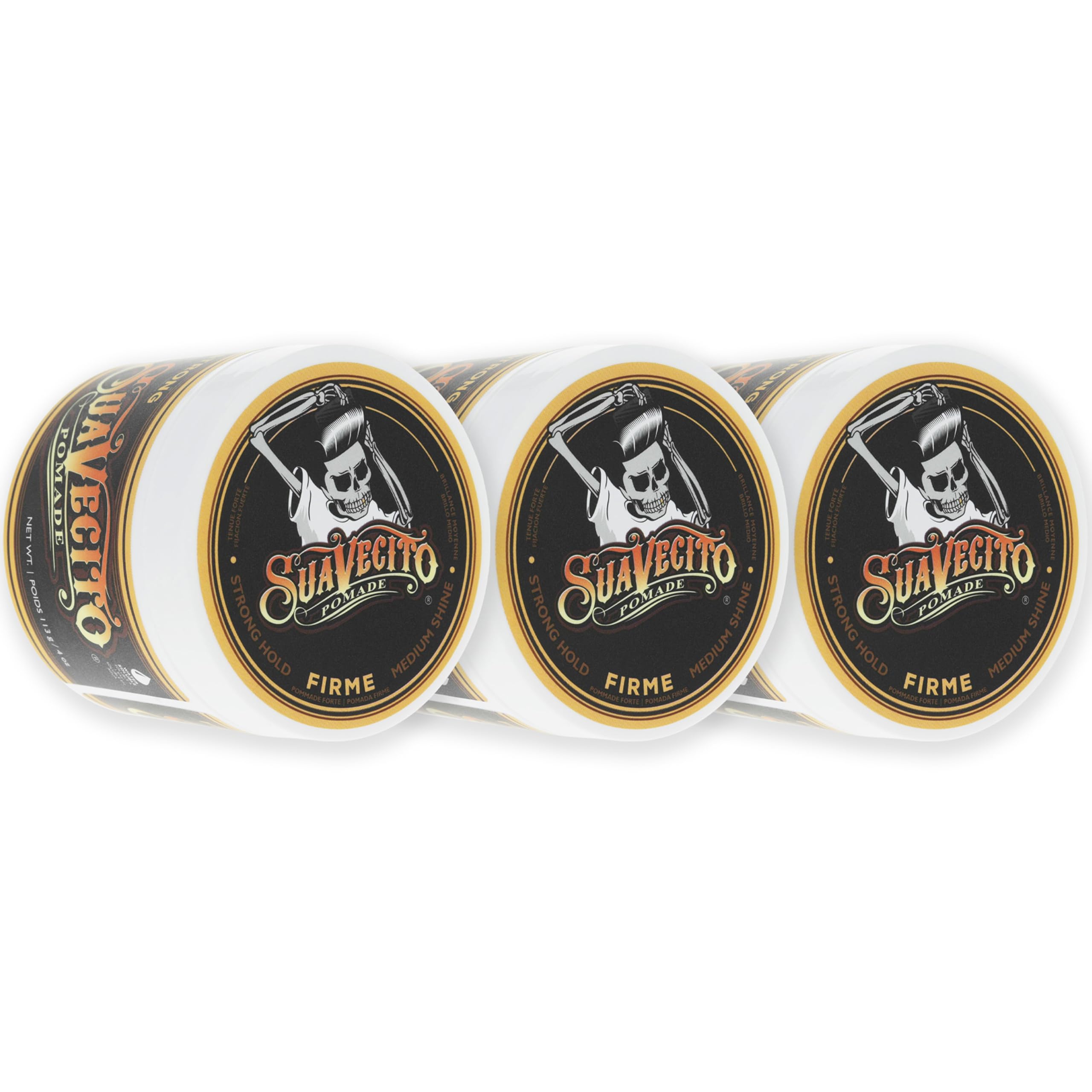 Suavecito Pomade Firme Strong Hold 4 oz – 3 Pack, Water-Based, Medium Shine