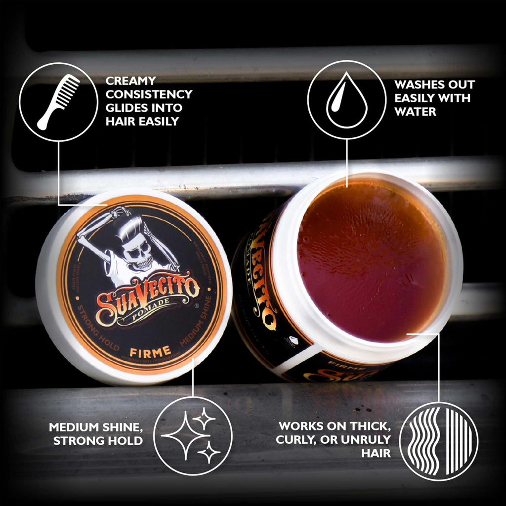 Suavecito Pomade Firme Strong Hold 4 oz – 3 Pack, Water-Based, Medium Shine