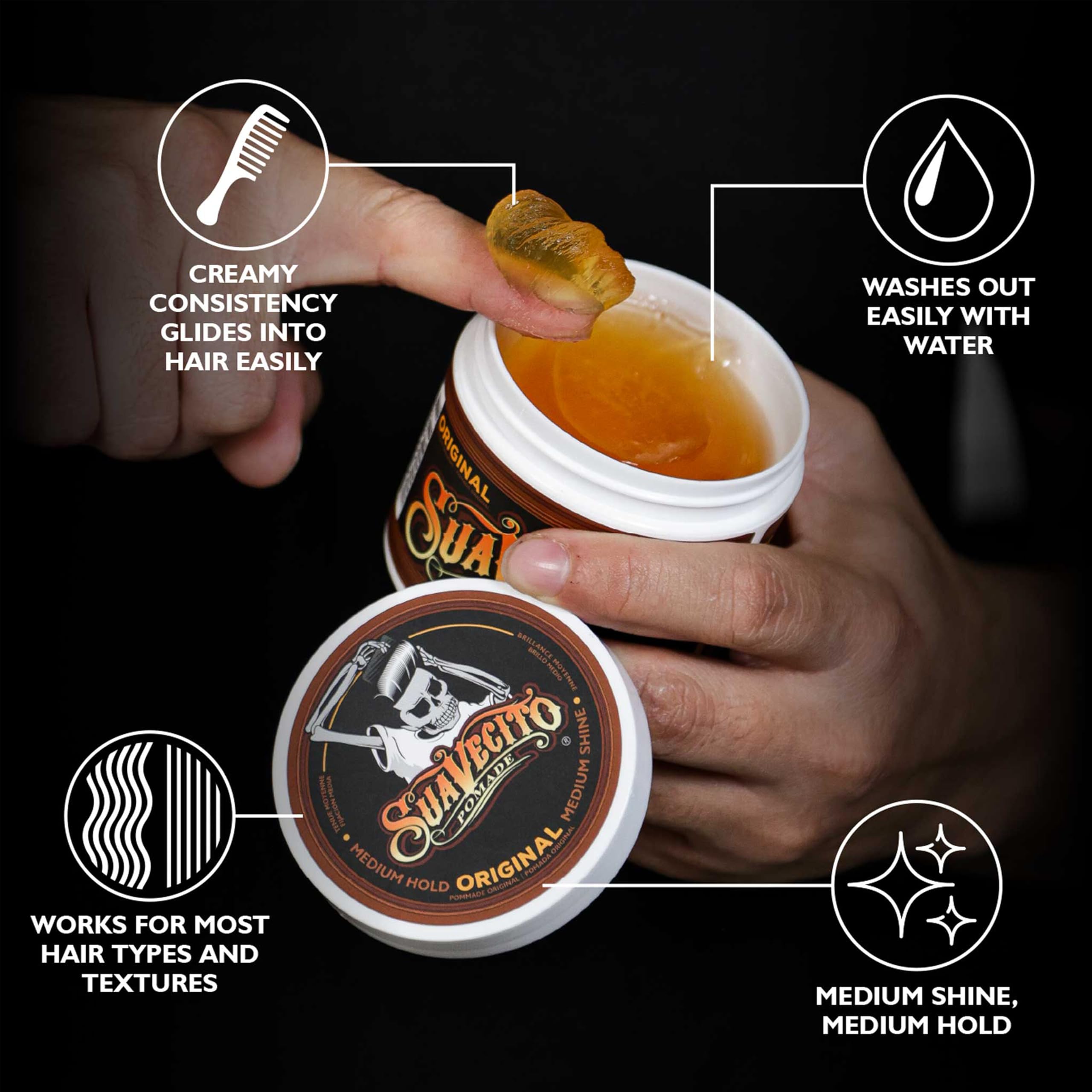 Suavecito Pomade Original Hold 4 oz – 3 Pack | Medium Hold, Water-Based, Flake-Free