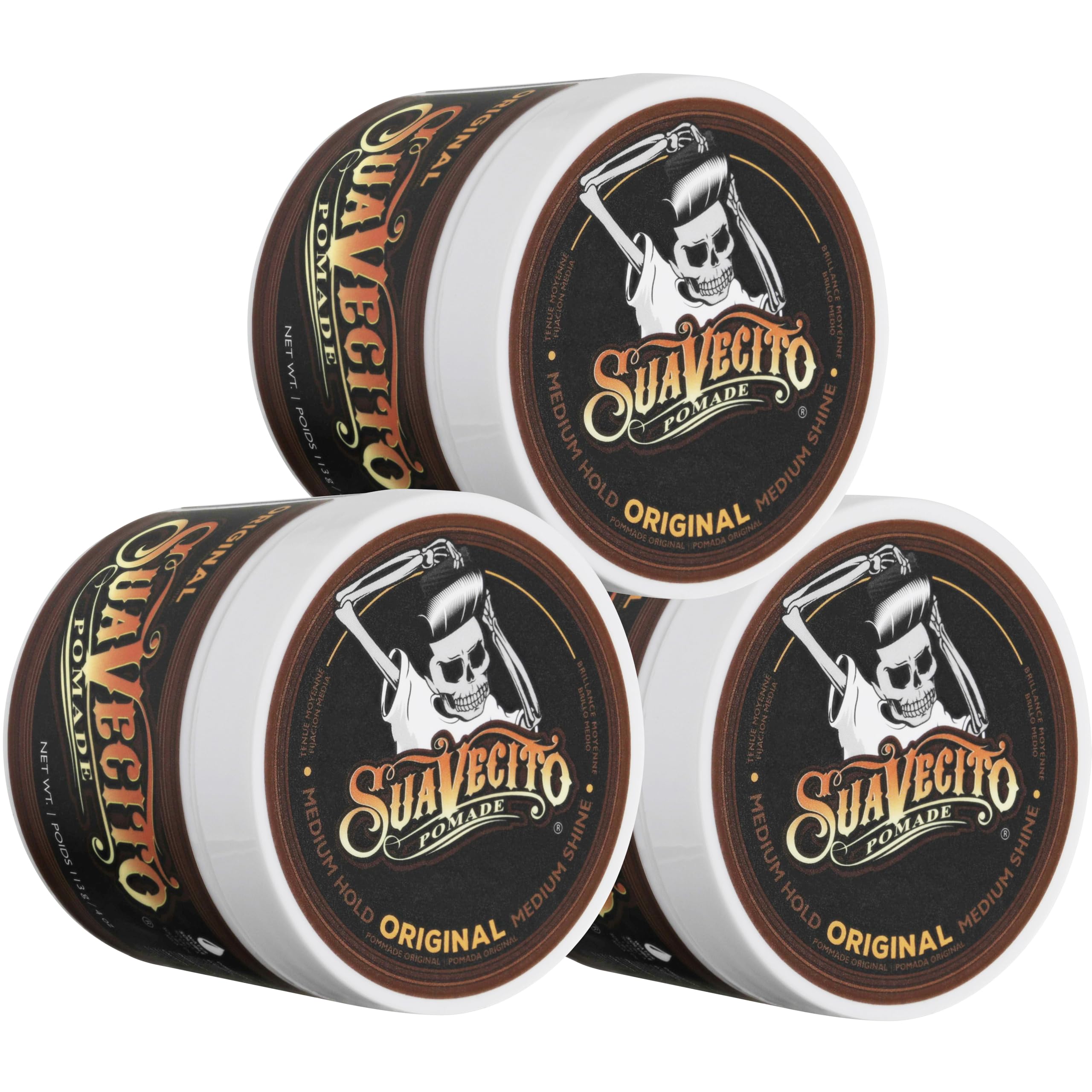 Suavecito Pomade Original Hold 4 oz – 3 Pack | Medium Hold, Water-Based, Flake-Free