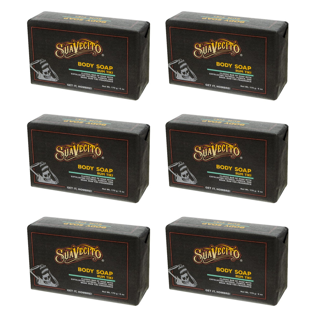 Suavecito Body & Hand Soap Bars — Moisturizing with Masculine Tiki Rum Fragrance, 6 oz (6-Pack)