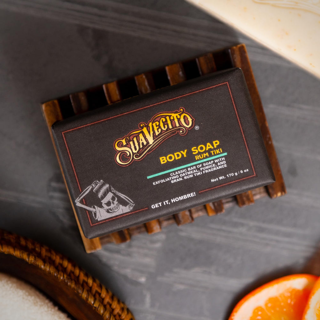 Suavecito Body & Hand Soap Bars — Moisturizing with Masculine Tiki Rum Fragrance, 6 oz (6-Pack)