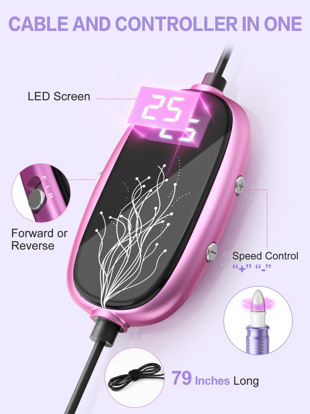 SUBAY Professional Manicure Pedicure Kit – Electric Nail Drill 25,000 RPM, 11 Attachments + 20 Bands