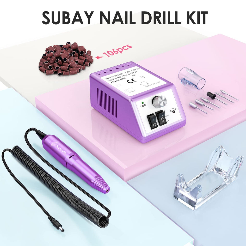SUBAY Professional Nail Drill Kit Purple – Finger & Toe E-file for Mani Pedi