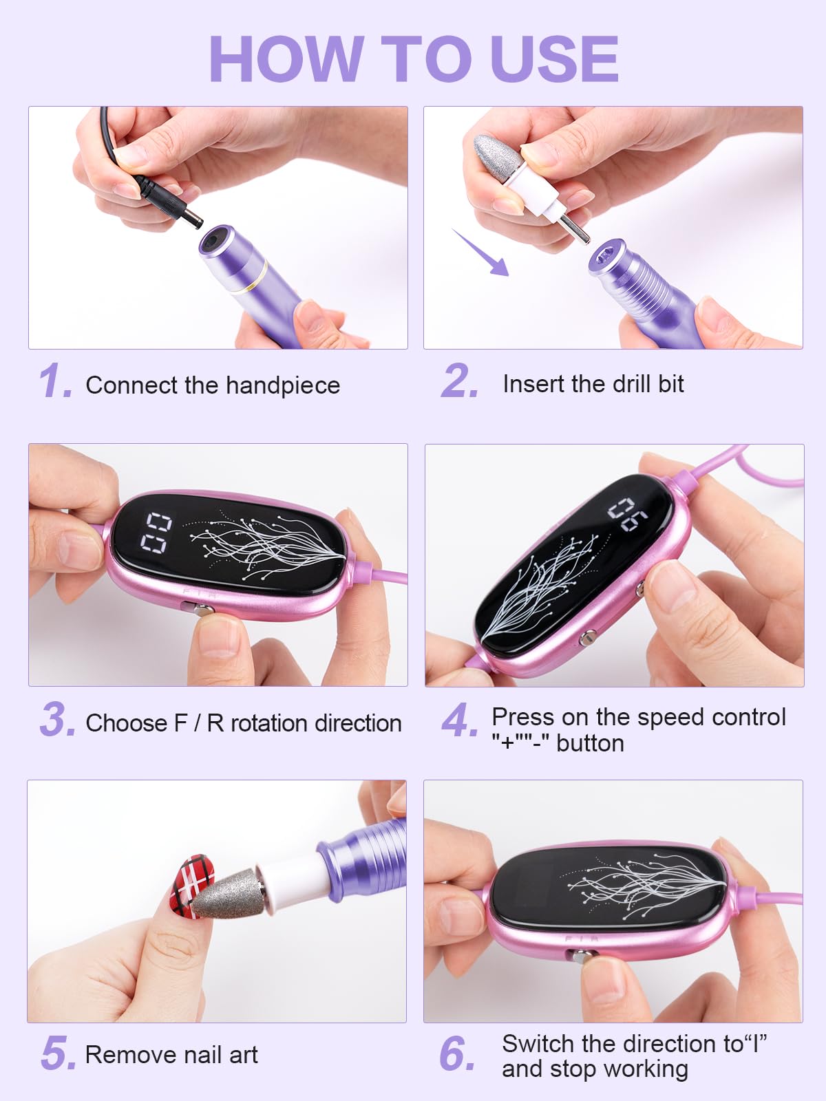 SUBAY Professional Manicure Pedicure Kit – Electric Nail Drill 25,000 RPM, 11 Attachments + 20 Bands