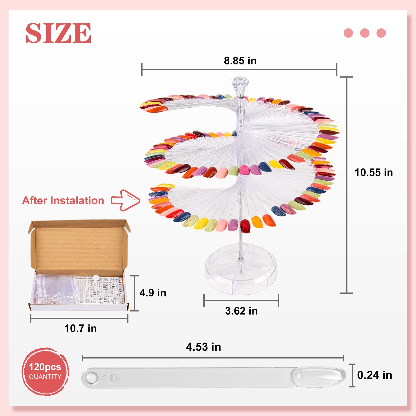 SUBAY Nail Swatch Sticks 120Pcs – Spiral Display for Gel Polish Color Matching
