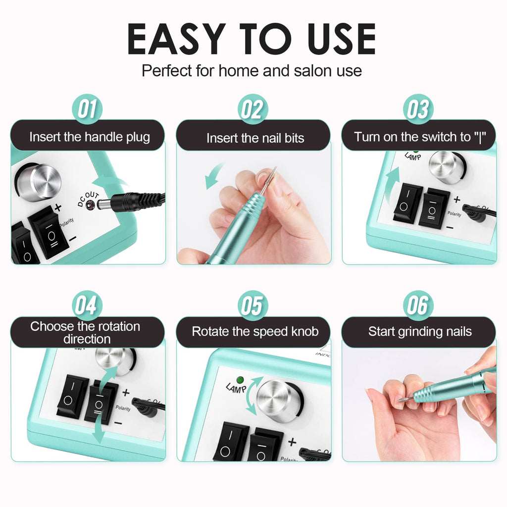 SUBAY Professional Nail Drill Kit – 0–20,000 RPM, Vented Handpiece, 6-Hole Bit System